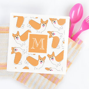 Schattige Corgi Pattern met Custom Monogram Servet