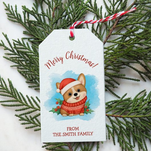 Schattige Corgi Prettig Kerstfeest Cadeaulabel