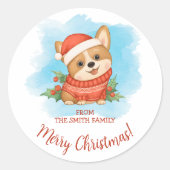 Schattige Corgi Prettig Kerstfeest Ronde Sticker (Voorkant)