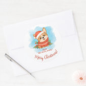 Schattige Corgi Prettig Kerstfeest Ronde Sticker (Envelop)