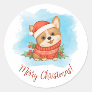 Schattige Corgi Prettig Kerstfeest Ronde Sticker