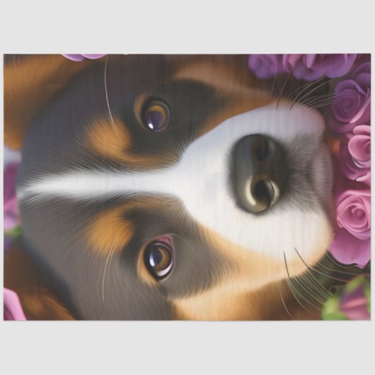 Schattige corgi-pup in roze rozen tissuepapier (Voorkant)