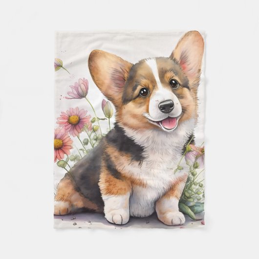 Schattige Corgi Puppy Hond Fleece Deken (Voorkant)