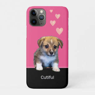 Schattige Corgi Puppy Hond & Hartjes op Roze & Zwa Case-Mate iPhone Case