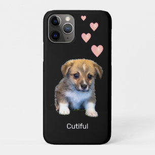 Schattige Corgi Puppy Hond & Hartjes op Zwart Case-Mate iPhone Case