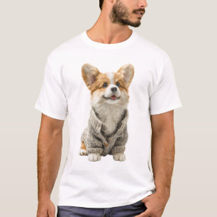 Schattige Corgi Puppy in een Gezellige Gebreide Tr T-shirt