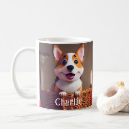 Schattige Corgi Puppy in Mand Custom Name Dog Koffiemok