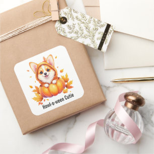 Schattige Corgi Puppy in Pompoen Kostuum Halloween Vierkante Sticker