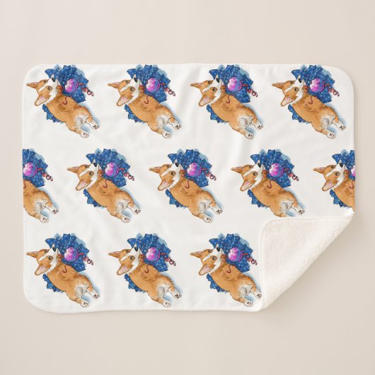 Schattige Corgi puppy kerst Sherpa Deken (Voorkant (horizontaal))