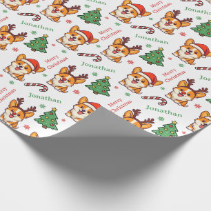 Schattige Corgi Puppy Kerstboom Vakantie Cadeaupapier