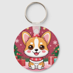 Schattige Corgi Puppy Met Kerstcadeaus Sleutelhanger