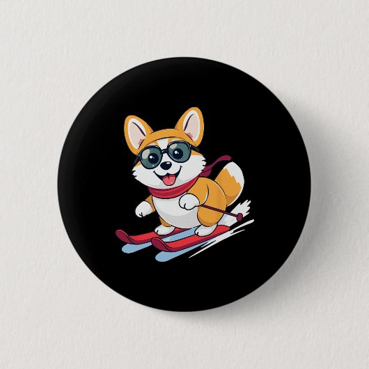 Schattige Corgi Skiën Ronde Button 5,7 Cm (Voorkant)