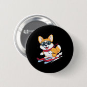Schattige Corgi Skiën Ronde Button 5,7 Cm (Voorkant /achterkant)