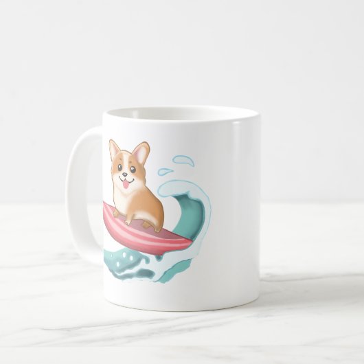 Schattige Corgi Surfen Koffiemok (Voorkant links)
