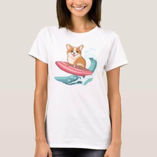 Schattige Corgi Surfen T-shirt (Voorkant)