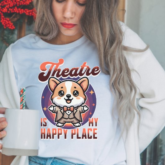 Schattige Corgi Theatre is mijn gelukkige plek Tri-Blend Shirt