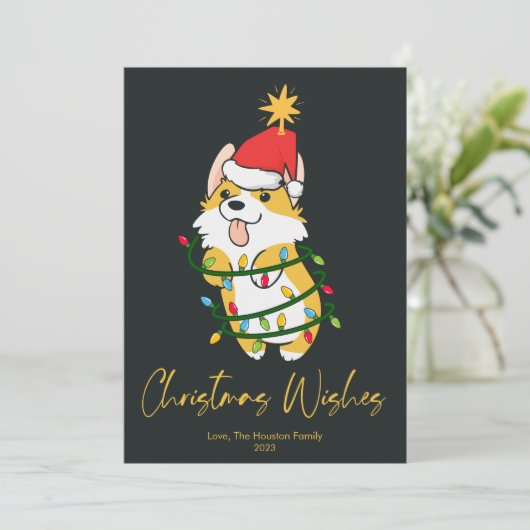 Schattige Corgi Tree Christmas Flat Feestdagenkaart (Staand voorkant)