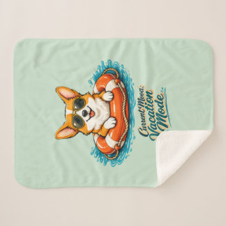 Schattige Corgi Vakantiemodus Illustratie - Summer Sherpa Deken
