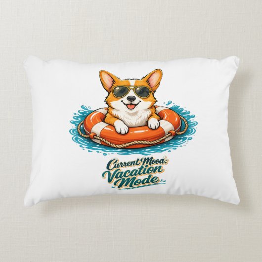 Schattige Corgi "Vakantiemodus" Zomerontwerp Accent Kussen (Voorkant)