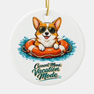 Schattige Corgi "Vakantiemodus" Zomerontwerp Keramisch Ornament