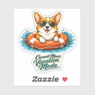 Schattige Corgi "Vakantiemodus" Zomerontwerp Sticker