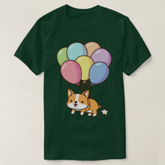 Schattige Corgi vliegen met regenboogballonnen T-shirt (Design voorkant)