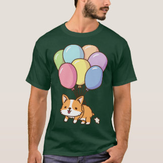 Schattige Corgi vliegen met regenboogballonnen T-shirt