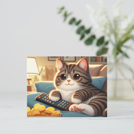 Schattige Couch Potato Cat Briefkaart (Staand voorkant)