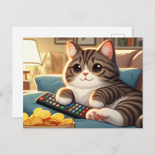 Schattige Couch Potato Cat Briefkaart (Voorkant / Achterkant)