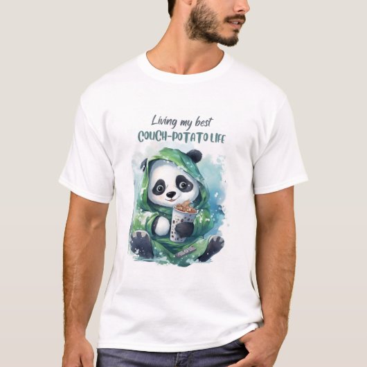Schattige Couch-Potato Panda Funny T-shirt (Voorkant)