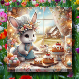Schattige Country Baker Bunny Paaspastel Feestdagenkaart
