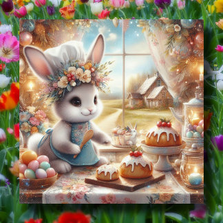 Schattige Country Baker Bunny Paaspastel Feestdagenkaart