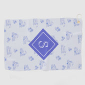 Schattige Country Goose Toile Pattern Monogram Golfhanddoek (Horizontaal)