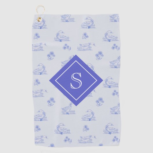Schattige Country Goose Toile Pattern Monogram Golfhanddoek (Voorkant)