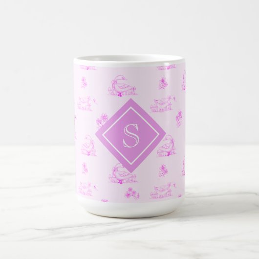 Schattige Country Goose Toile Pattern Monogram Koffiemok (Center)