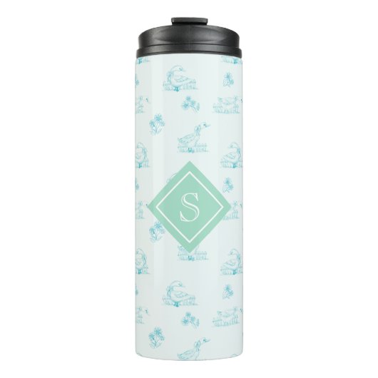 Schattige Country Goose Toile Pattern Monogram Thermosbeker (Voorkant)