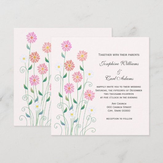 Schattige Country Hand getekend Roze en Witte Dais Kaart (Voorkant / Achterkant)