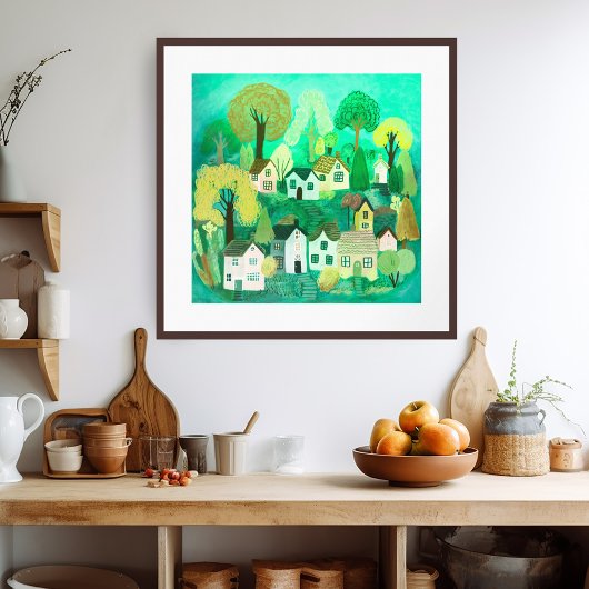 Schattige Country Village Groen Kleurrijke Sweet A Poster