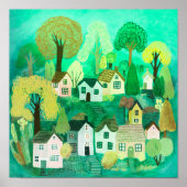 Schattige Country Village Groen Kleurrijke Sweet A Poster (Voorkant)