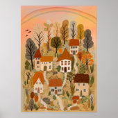 Schattige Country Village Herfst Waterverf Kunst Poster (Voorkant)