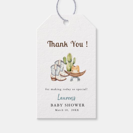 Schattige Cowboy Boho Baby shower Dank je wel Cadeaulabel (Voorkant)