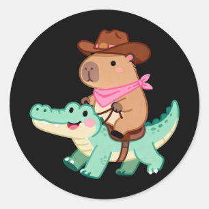 Schattige Cowboy Capybara die een Alligator Wester Ronde Sticker