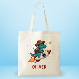 Schattige Cowboy Dinosaurus Rijdende Ruimteraket Tote Bag