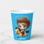 Schattige Cowboy en Paard Western Verjaardagsblauw Papieren Bekers (Achterkant)