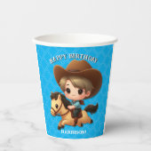 Schattige Cowboy en Paard Western Verjaardagsblauw Papieren Bekers (Voorkant)