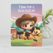 Schattige Cowboy Kind op een Paard Kaart (Staand voorkant)
