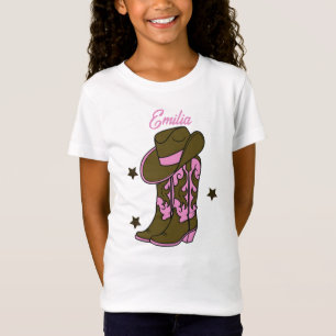 Schattige Cowboy Meisjes Roze Bruin Naam T-shirt