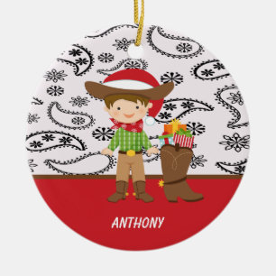 Schattige cowboy naast Cowboy Boot Ornament