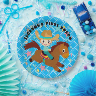 Schattige Cowboy Rodeo Western Verjaardag Papieren Bordje