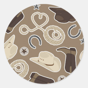 Schattige Cowboy thema patroon bruin Ronde Sticker